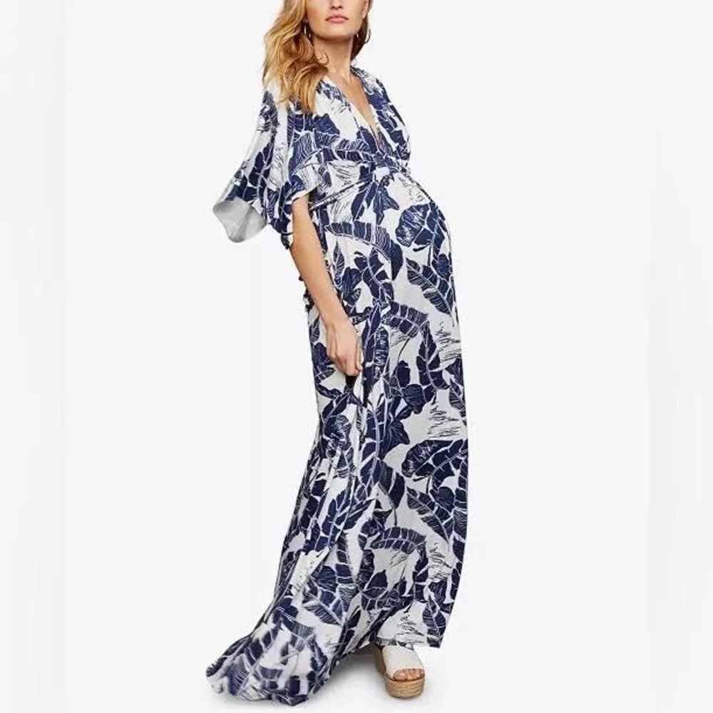 Rachel Pally Palm Print Flutter Sleeved Empire Waist Maxi Dress. Size M